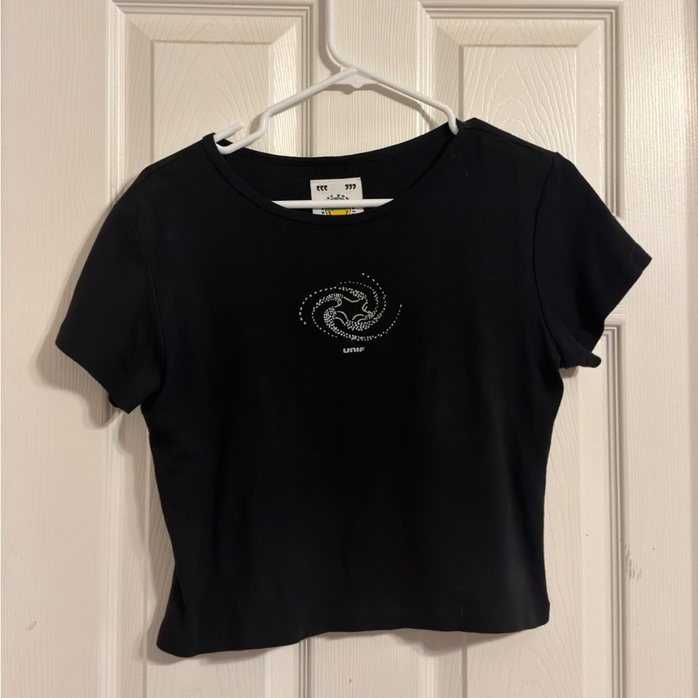 UNIF Black Crop Top with Graphic Design